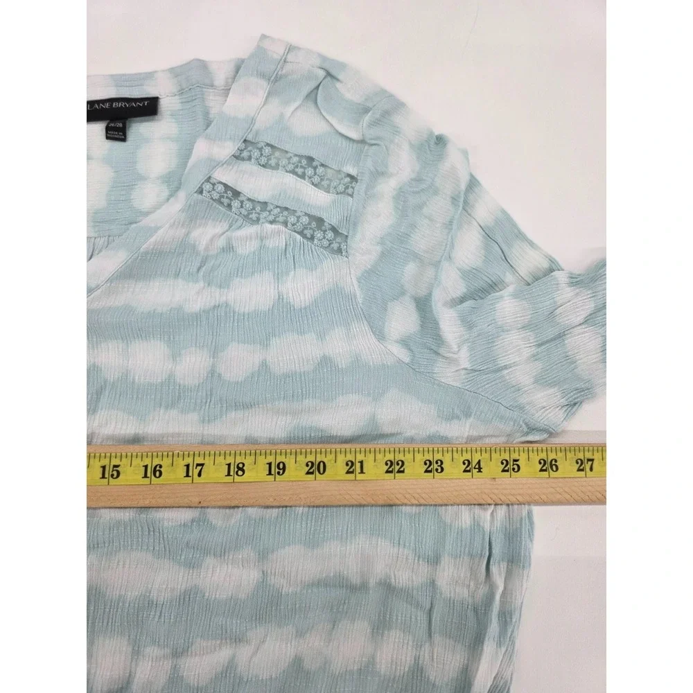 Lane Bryant Womens 26/28 Blue Aqua Tie-Dye Top Button Front Long Sleeve Blouse - Picture 12 of 14